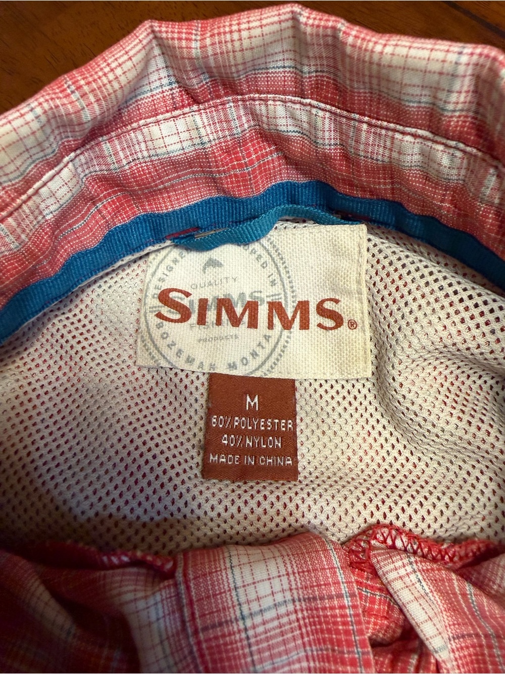 Simms Pearl Snap Plaid Check Vented Fishing Shirt Mens Medium Pink Logo Outdoor - Picture 7 of 11